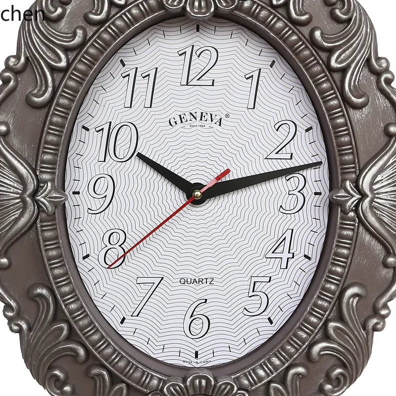 

V8 clock living room light luxury wall clock home 13.3inch oval faux mirror retro creative wall clock