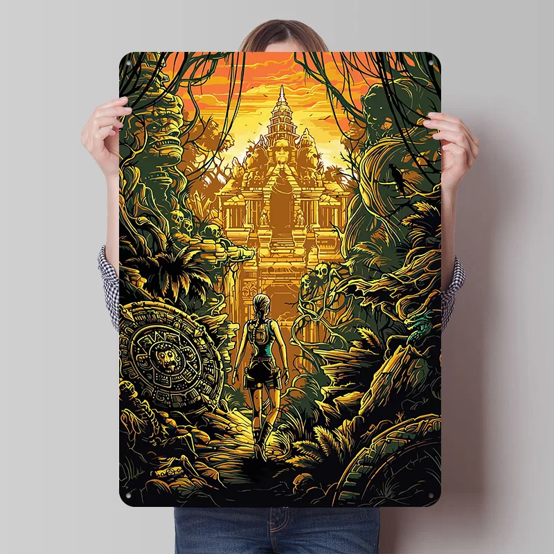 Tomb Raider Bedrucktes Poster Individualisierte Retro-Wandkunst Vintage Metallschilder für Heim-Gamer-Dekoration Gaming Benutzerdefiniertes Schild Garten