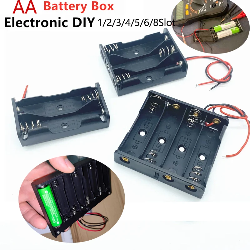 

5pcs AA Battery Box NO.5 1/2/3/4/5/6/8 Slot Battery Holder Storage Box AA Storage Box DIY With Leads Series Connection