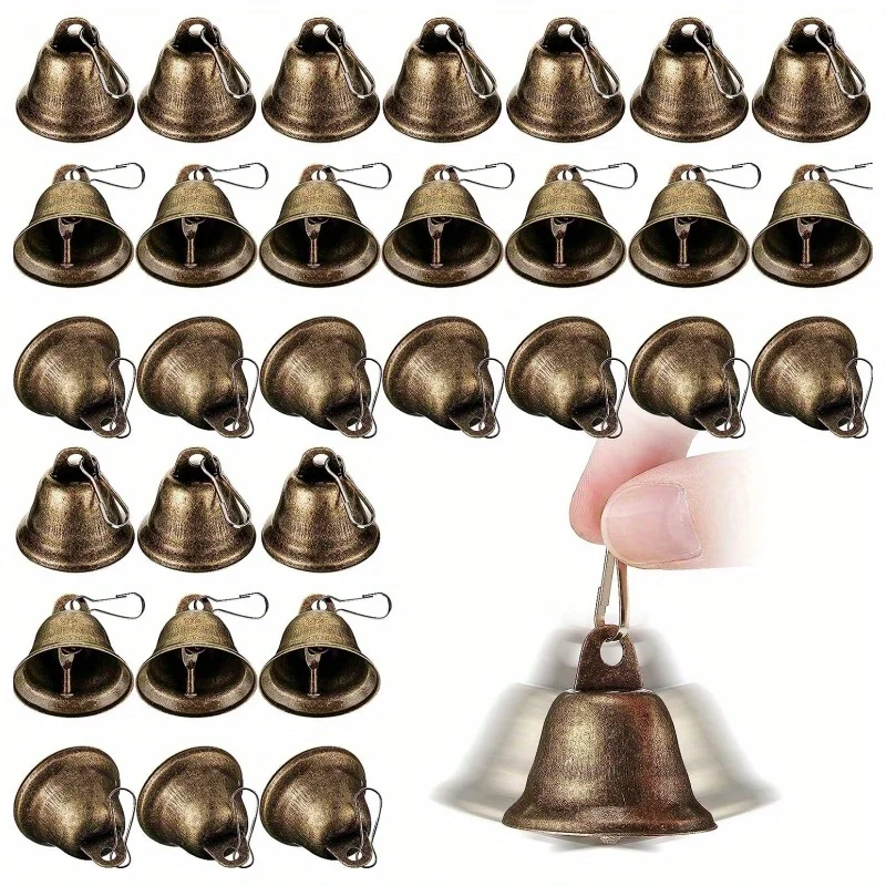 10Pcs Vintage Bronze Brass Craft Bells with Spring Hooks for Wind Chime Christmas Wedding Decor Dog Training