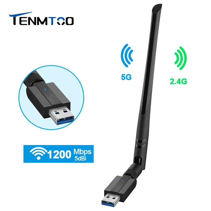 

Tenmtoo 1200Mbps USB WiFi Adapter for PC USB3.0 WiFi Adapter 2.4G 5GHz High Gain Antenna for Desktop Windows XP/Vista / 7-10 Mac