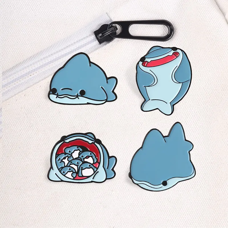 Niedliche Hai-Emaille-Abzeichen „Stay Positive“ Skelett-Cartoon-Pins Lustige Meeres-Tier-Metallbroschen Anstecknadel-Set Geschenk für Freunde – Detail 3