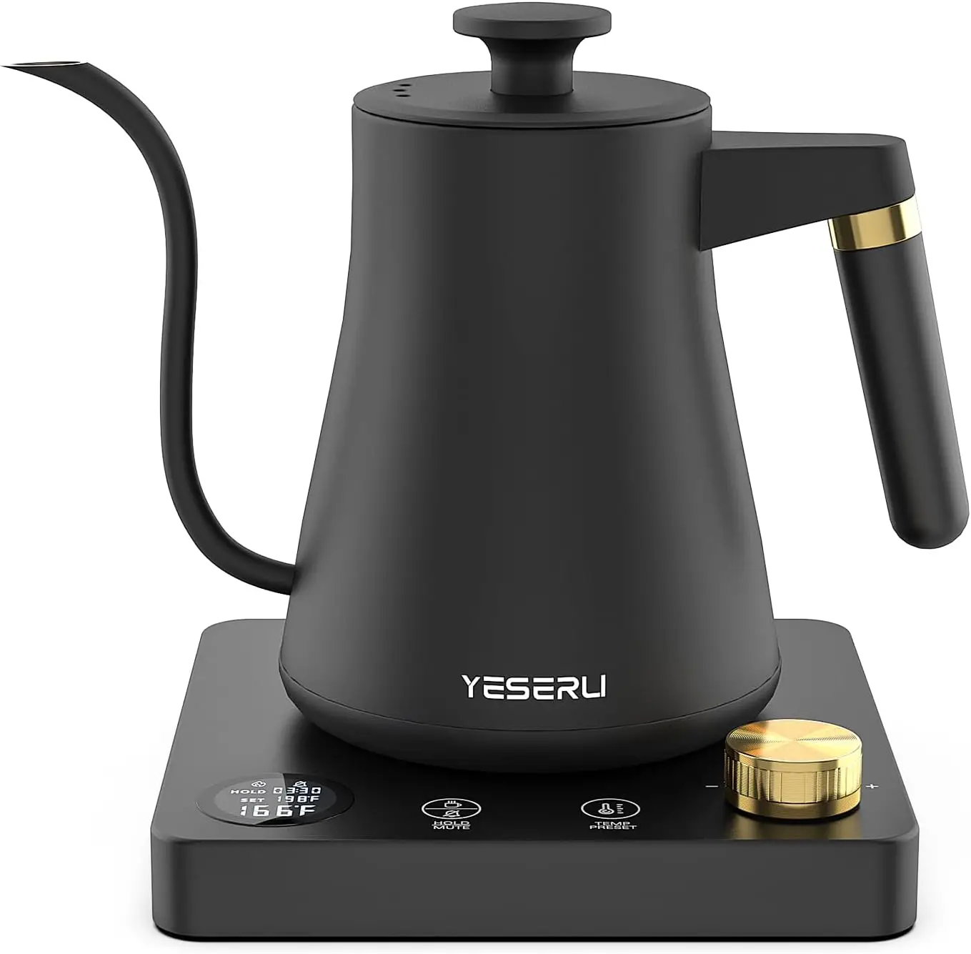 

1200W Gooseneck Electric Kettle with Digital Display, 4 Temp Presets, 12H Keep Warm, Stainless Steel, Matte Black