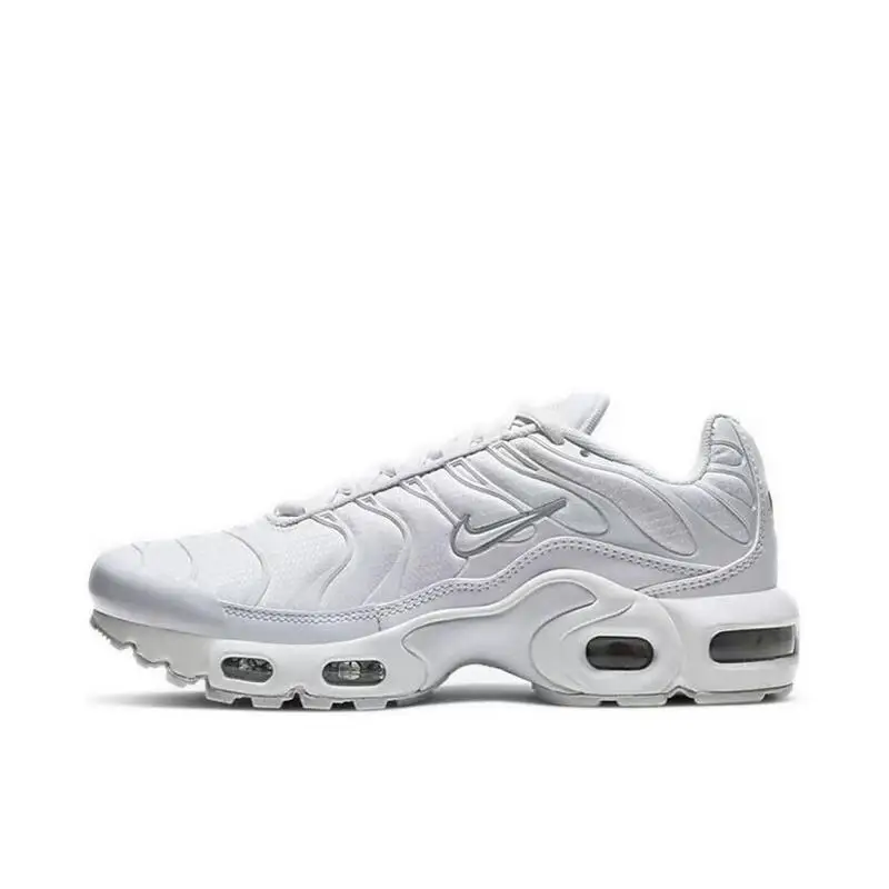 Nike Air Max Plus Classic Mesh Synthetic Leather Shock-absorbing and Anti Slip Low Cut Casual Running Shoes for Women,Pure White