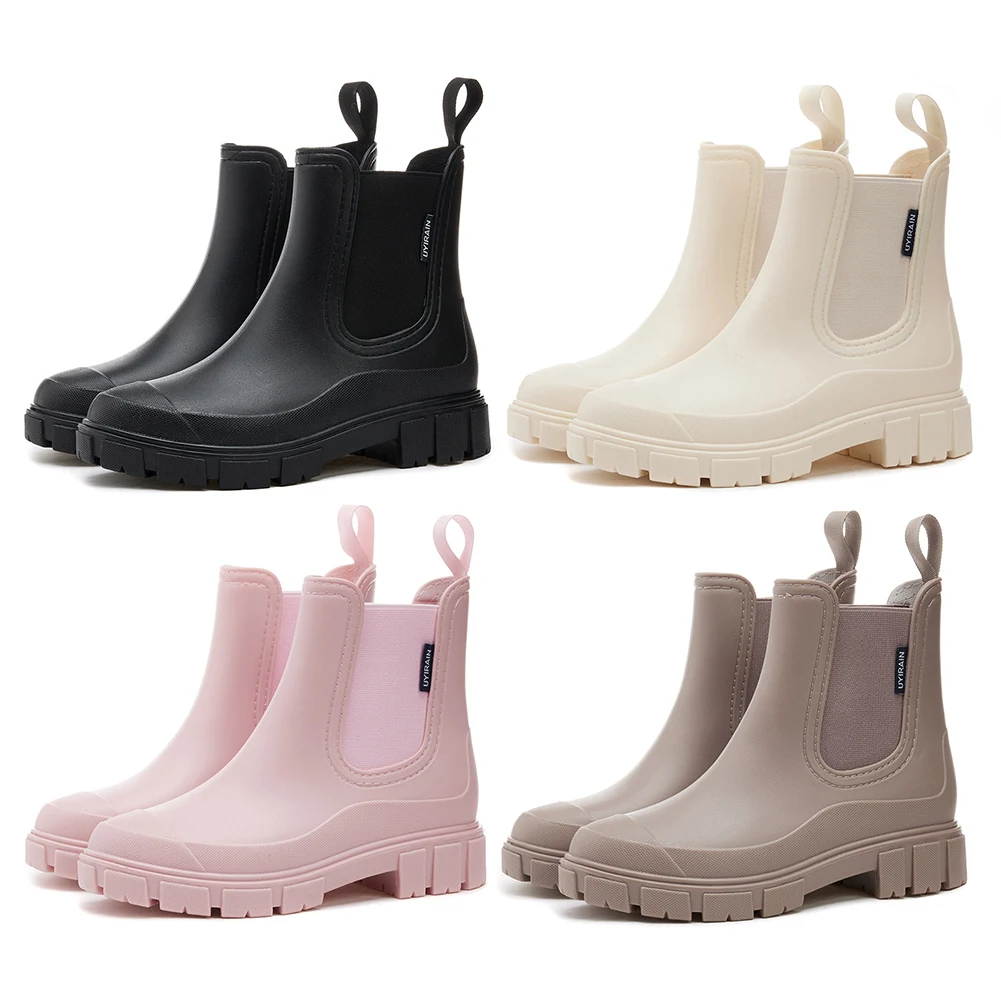 Waterproof Wellington Boots Thick Sole Short Boots Non-Slip Fashion Rain Boots Breathable Wide Toe Booties for Women