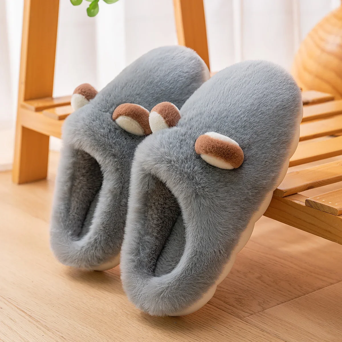 الرجال فروي المنزل النعال النساء الشتاء الدافئة الشرائح الخريف منصة أفخم الشقق الأزواج عدم الانزلاق لينة منزل غرفة نوم الطابق الأحذية #6