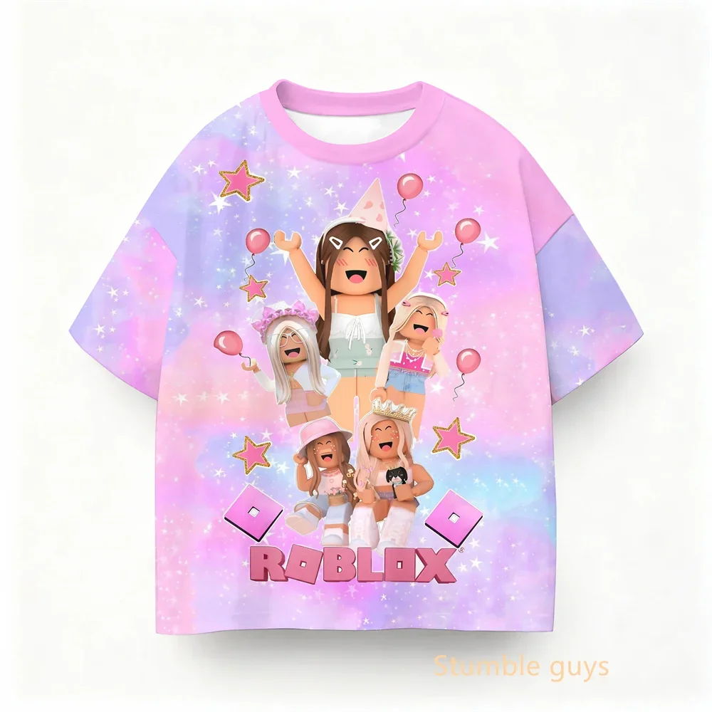 ילדי קיץ רובלוקס הדפסת משחק טי בנים בגדי בנות אנימה