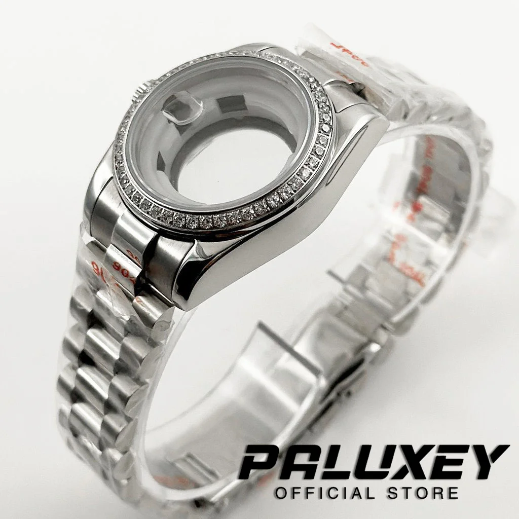 NH05 31MM Waterproof Stainless Steel Diamond Sapphire Glass President Strap Watch Case for Ladies Women Fit NH05 NH06 Movement