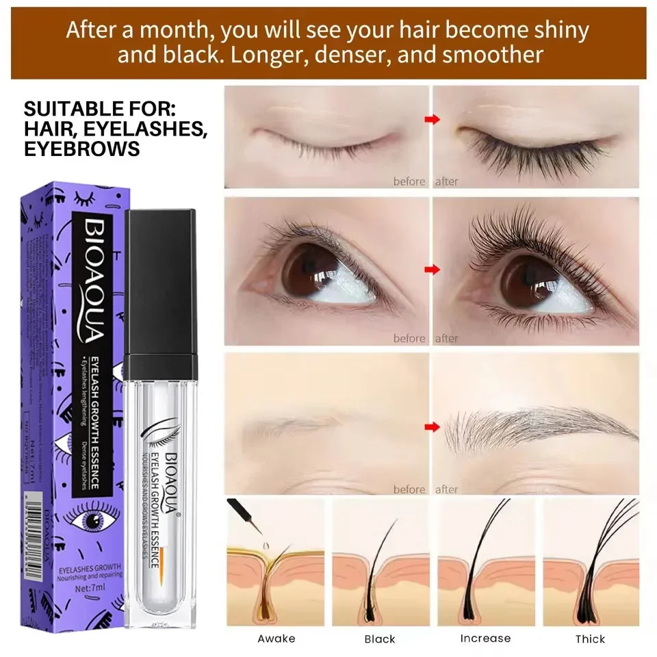 Soro de crescimento rápido de cílios, 7 dias, intensificador de cílios natural, mais cheio, mais grosso, curvador, tratamento de cílios, produtos de cuidados com os olhos, maquiagem