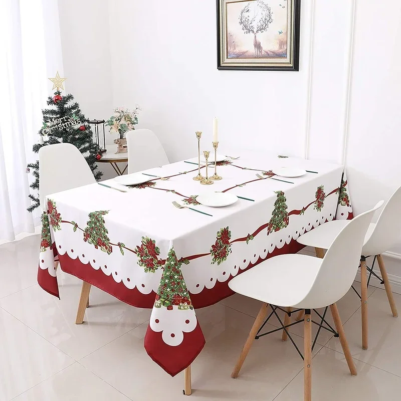 Christmas Rectangular Floral Tablecloth Christmas Decor Polyester Stain Resistant Tablecloth for Kitchen Table Party Picnic