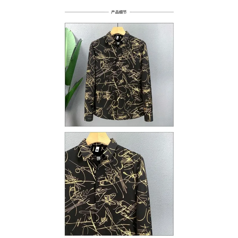 جديد الخريف الكورية نمط الأزياء ملابس منقوشة بكم طويل الرجال عارضة قميص زر على الموضة الربط تنوعا أعلى #5