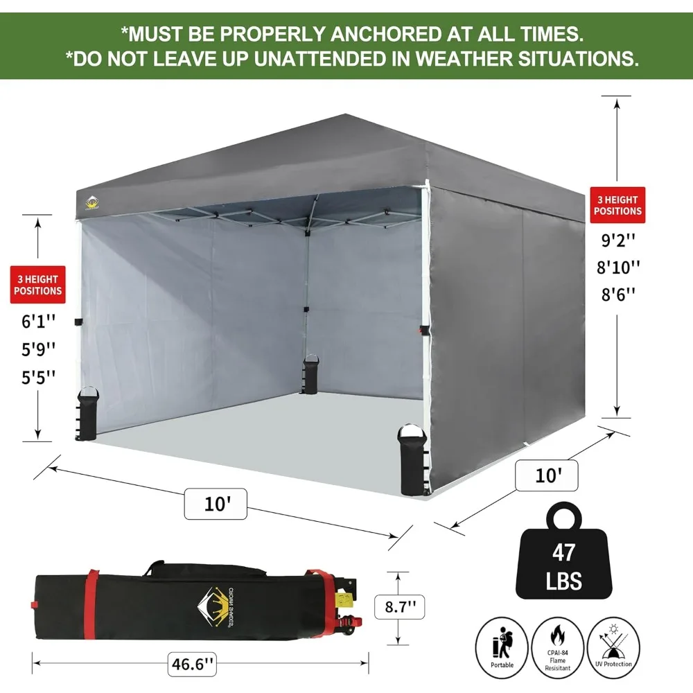 Kanopi instan komersial 10X10 tenda Pop Up dengan kunci Tengah (10x10 dengan 4 sisi, abu-abu)