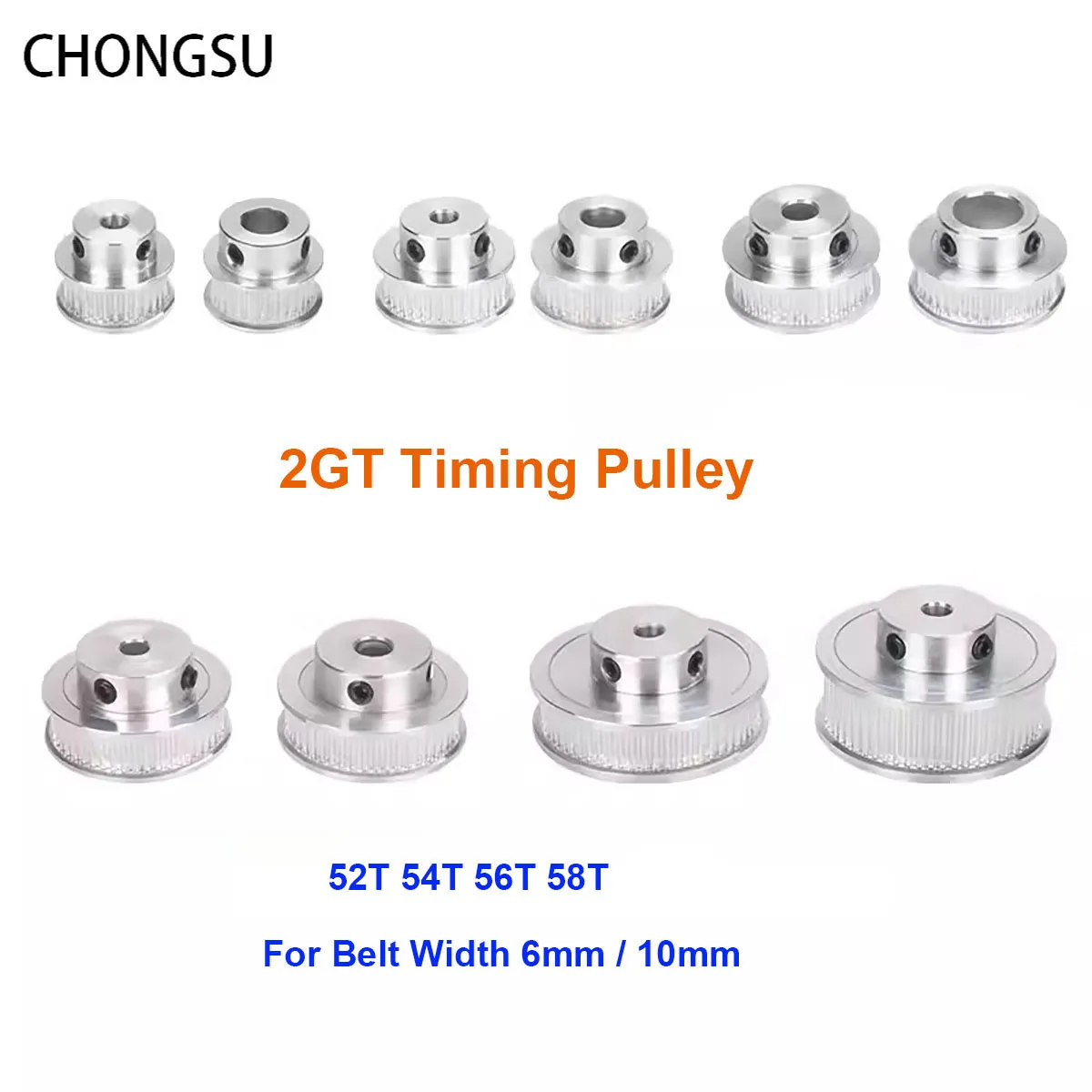 

1Pcs 2GT Timing Pulley 52T 54T 56T 58Teeth Bore 5mm-15mm Belt Width 6/10mm 3D Printer GT2 Transmission Belt Pulley