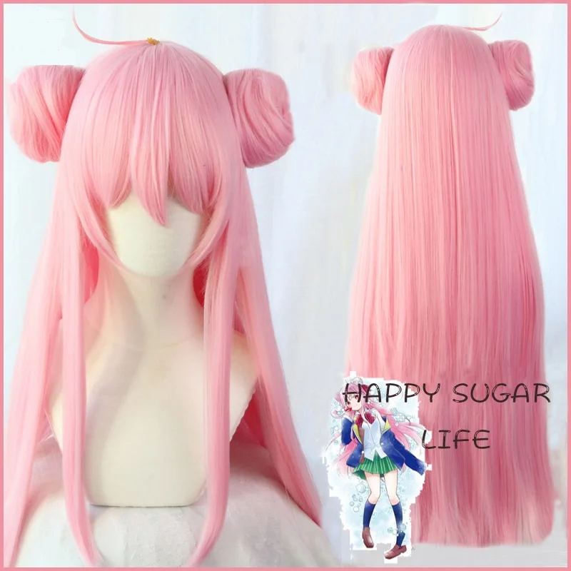 Happy Sugar Life Cosplay Wig Satou Matsuzaka Wigs 85cm Pink Heat Resistant Synthetic Hair Perucas Cosplay Wig +Wig Cap