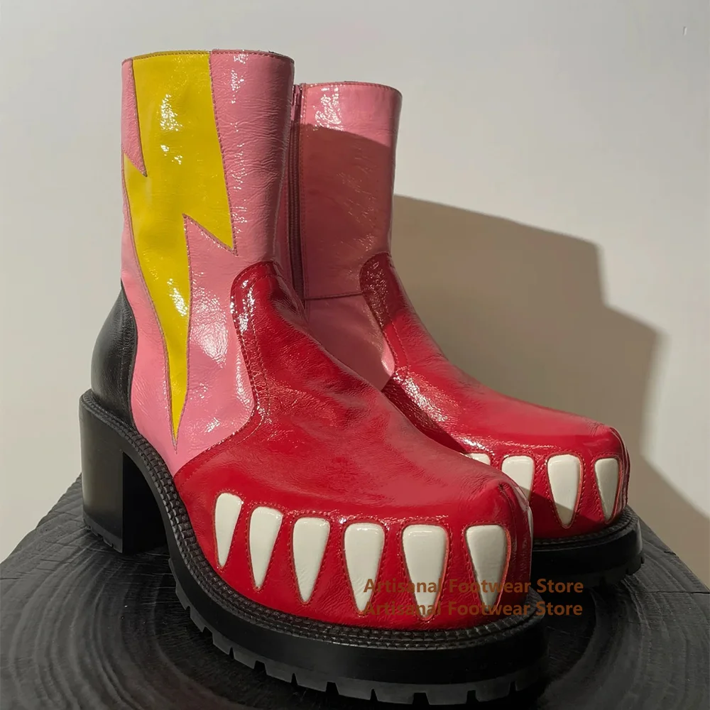 Crocodile Teeth Pattern Men's Boots Round Toe Platform Side Zip Boots Height Increasing Fashion Show Men Shoes Botas Mujer
