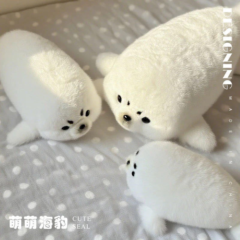 32-61cm 화이트 씰 플러시 베개 박제 푹신한 수생 만화 동물 인형 장식 어린이 선물