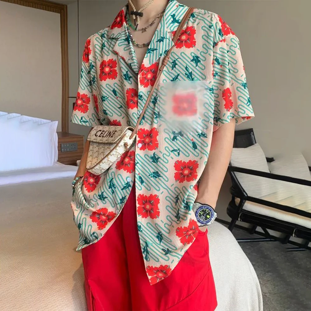 2024 Fashion Flower Shirts Men Hawaiian Shirt Printing Summer Vacation Beach Lapel Short Sleeve Streetwear Genderless Clothing