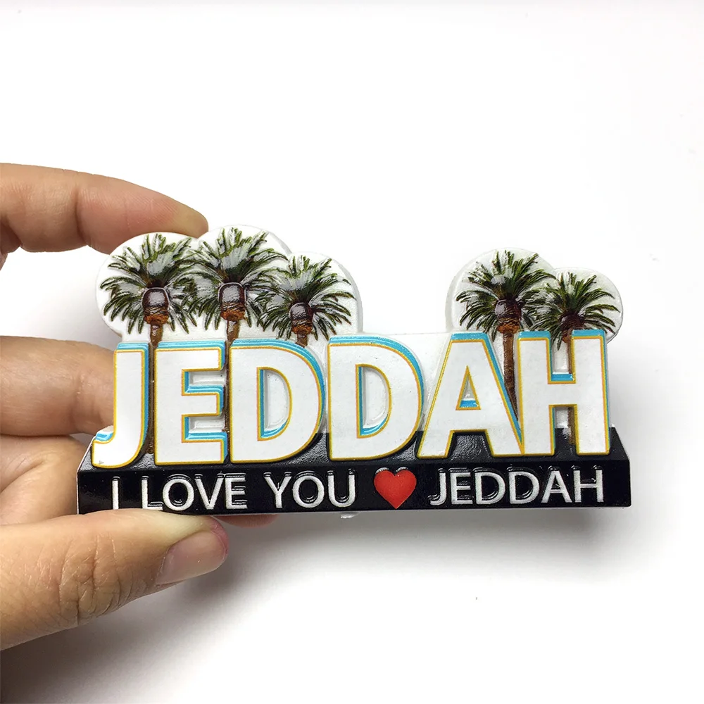 ‌ Jeddah Love 3D الراتنج مغناطيس الثلاجة - تصميم شجرة النخيل تذكارية لتزيين المنزل ‌