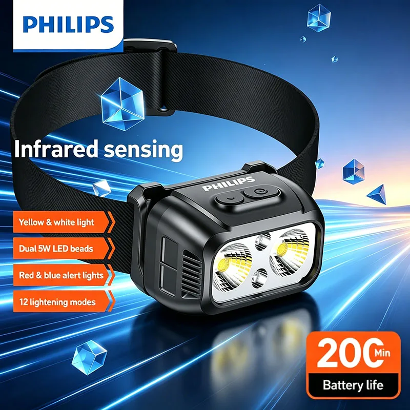 

Philips 1341 Outdoor Headlight 12 Modes Yellow White Dual Light Waterproof Searchlight Emergency Lightnight Cycling Maintenance