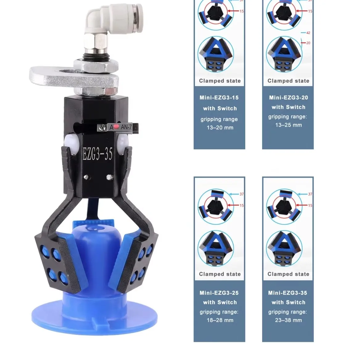 Three-claw Mini J1060 Fixture Accessories Pneumatic Parts with Non-Slip Silicone Pad