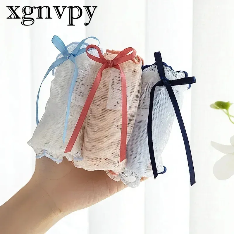 xgnvpy         Sexy Women's Thongs Set, Mesh Mid-waist Lace, Cotton Crotch, Fluttering Ribbons Lingerie image 4