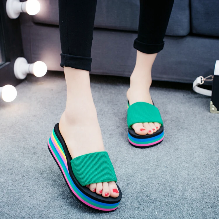 Slippers Women's Summer Thick-soled Foam-soled Shoes Sandals Student Women's Beach Shoes High-heeled Wedge-heeled Middle-heeled