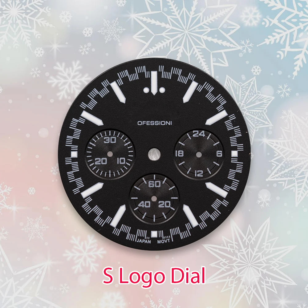 32.5mm S Logo Super VK63 Dial white dial Movement Green Luminous High Quality Watch Modification Accessories