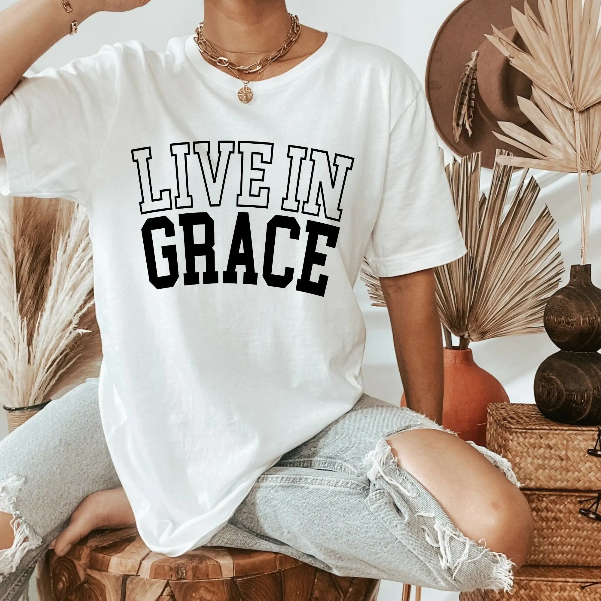 Live In Grace T Shirt Jesus is King Make Heaven Crowded Maverick Music Faith Christian Apparel Wear Clothing Love minimalist