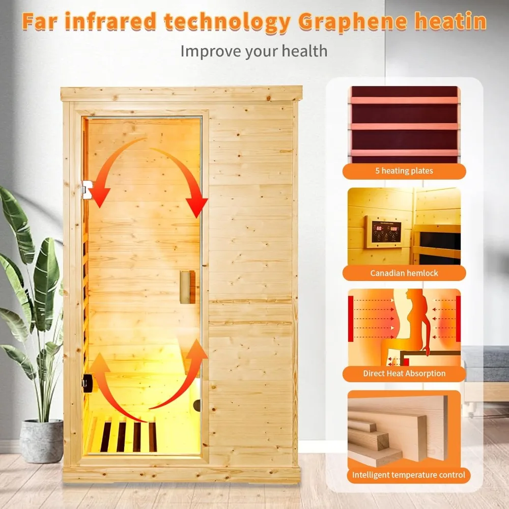 ANDFZ Infrared Home Sauna,Portable Sauna for Home, Personal Sauna at Home Full Body Red Light Far Infrared 900W Dry Saunas