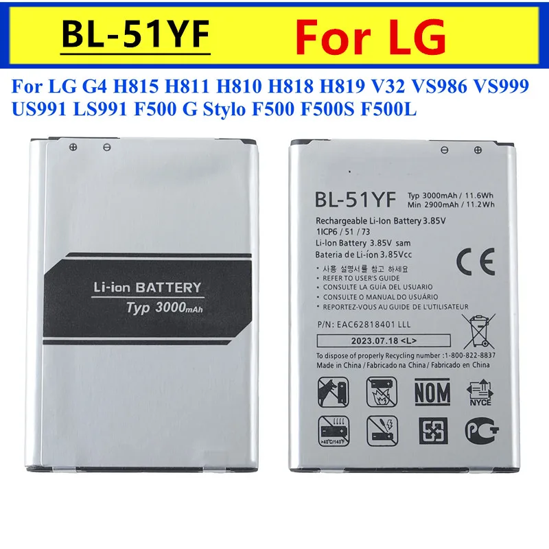 New Battery BL51YF BL-51YF Battery For LG G4 H815 H811 H810 H818 H819 V32 VS986 VS999 US991 LS991 F500 G Stylo F500 F500S F500L