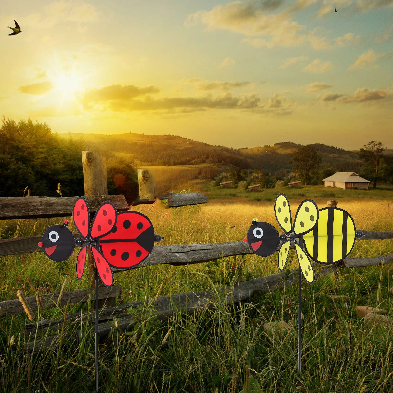 2 PCS Animal Windmill Bee Outdoor Decorated Toy Set Refined Craft Colorful Plastic Creative Red