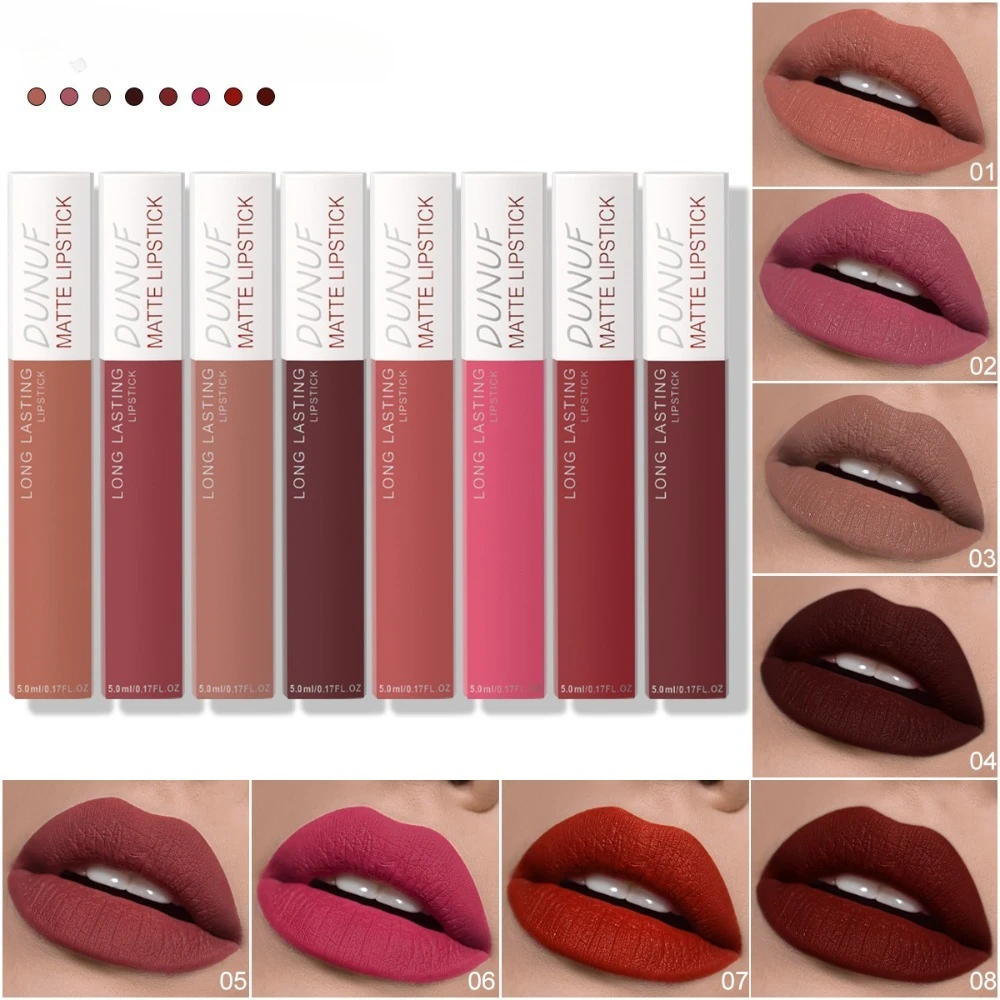 8 Color Lip Gloss Set Waterproof Long Lasting Velvet Finish Non Sticking All Day Wear Gift Set Easy Application for Daily Beauty