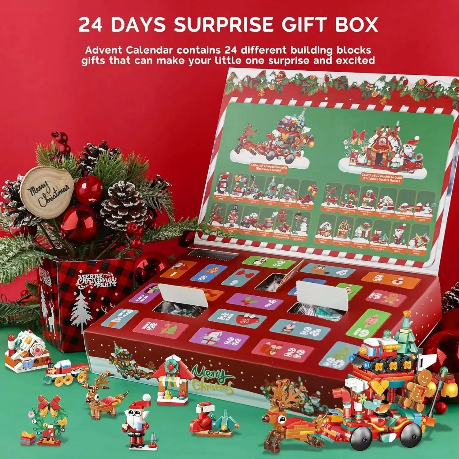 Christmas Building Blocks Set, Santa Claus Reindeer Sleigh Bricks Kit, DIY Assembly Toy, Christmas Home Table Decor, Holiday Bir