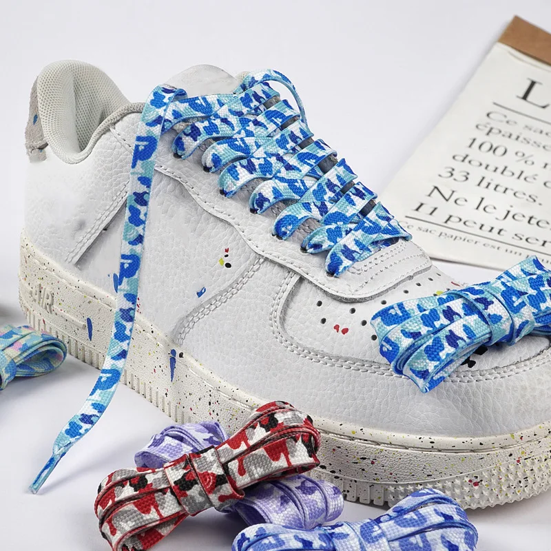 Bunte Schnürsenkel, Camouflage-Druck, flache Schnürsenkel für Turnschuhe, AJ1 und AF1, Stiefel für Herren und Damen, Freizeit-Schnürsenkel-Zubehör
