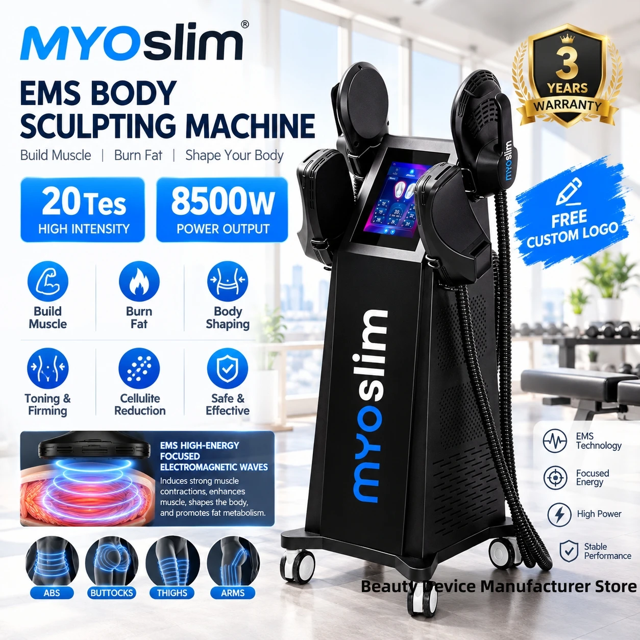 20Tes 8500W EMS Body Sculpting Machine MYOslim Muscle Building Fitness Equipment for Beauty Salon Gym Spa Body Shaping Center