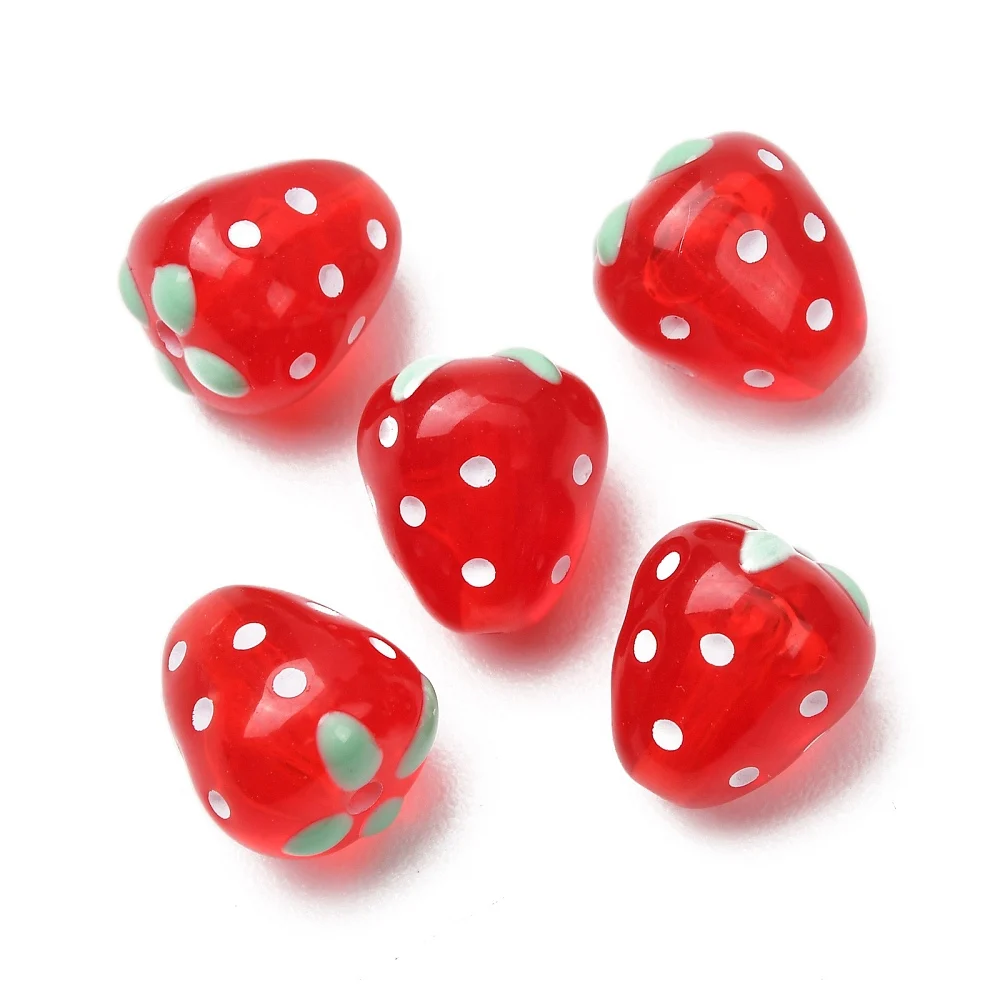 70pcs Handmade Lampwork Glass Strawberry Beads Red Fruit Polka Dot Focal Loose Beads for Jewelry DIY Bracelet Necklace Crafts