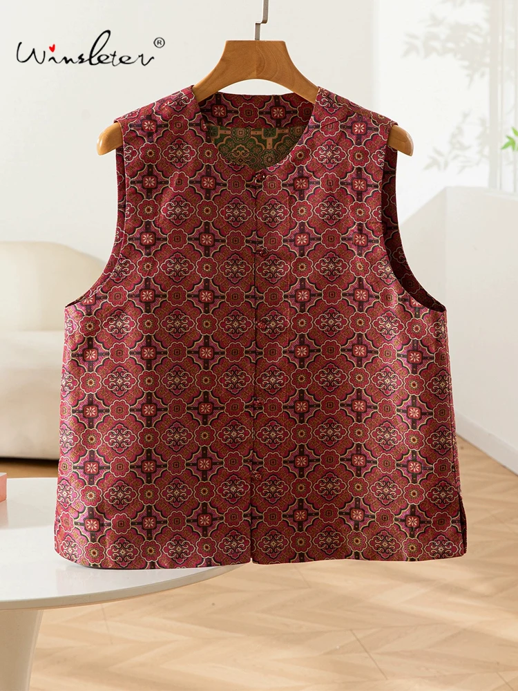 

Winsleter-100%Real Silk Watered Gauze Elegant Vest Coat, O Neck Jacquard, Women Retro Commute Waistcoat, 2025 Autumn T59511CC