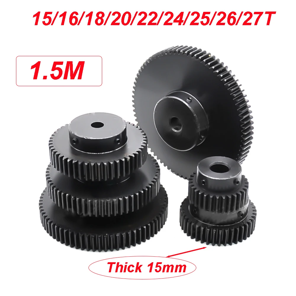 1.5 M Pinion Mod Spur Gear 15/16/18/20/22/24/25/26/27 T Gears Motor Teeth Transmission Accessories 45# Steel Tooth engrenagem