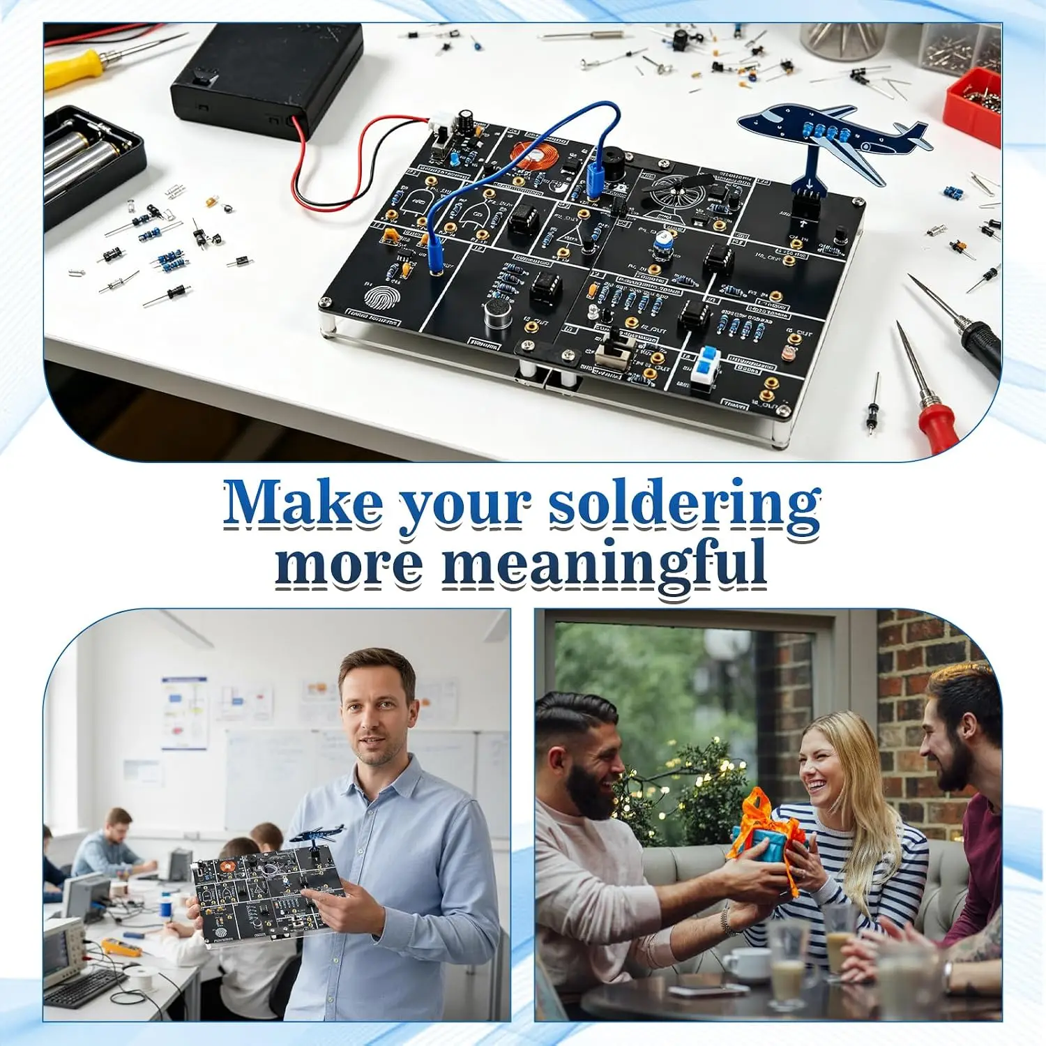 Kit de Soldadura para Aprendizaje Electrónico DIY, Placa de Experimentación STEM con Circuito Táctil/Sónico/Luminoso/IR,
