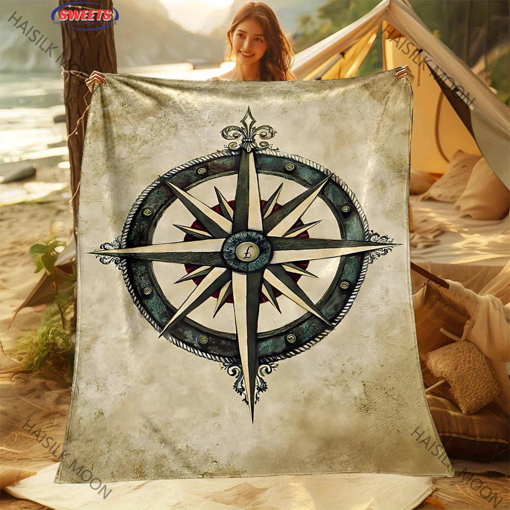 3D Vintage Compass World Map Print Blanket for Couches,Soft Cozy Blanket, Lightweight Fuzzy Warm Throws for Family Friends, Gift view 3