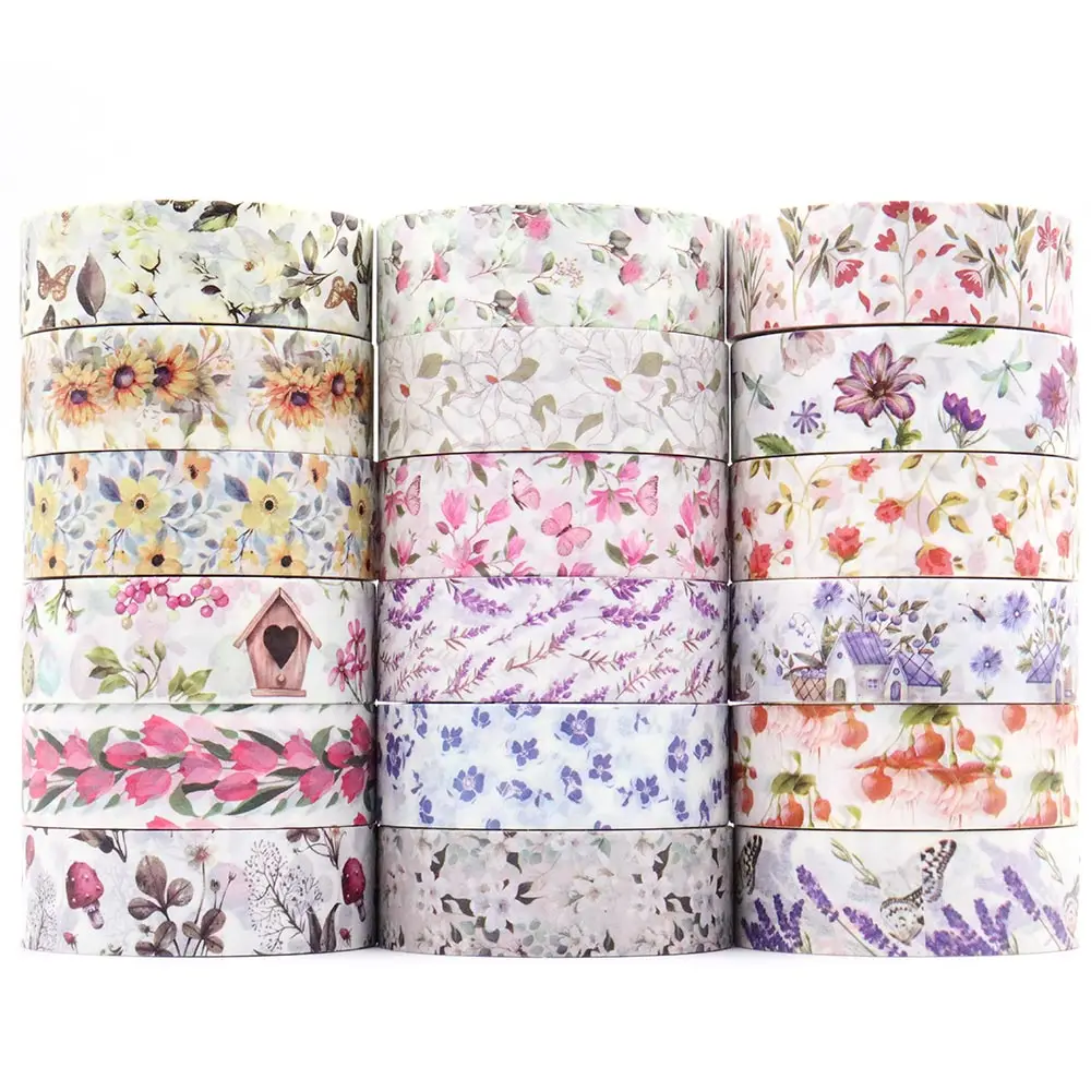 1PC 15mm x 10m Colourful Floral Lavender Butterfly Leaves Mushroom Flower Japanese Stationery Washi Tape Sticker Office Supplies