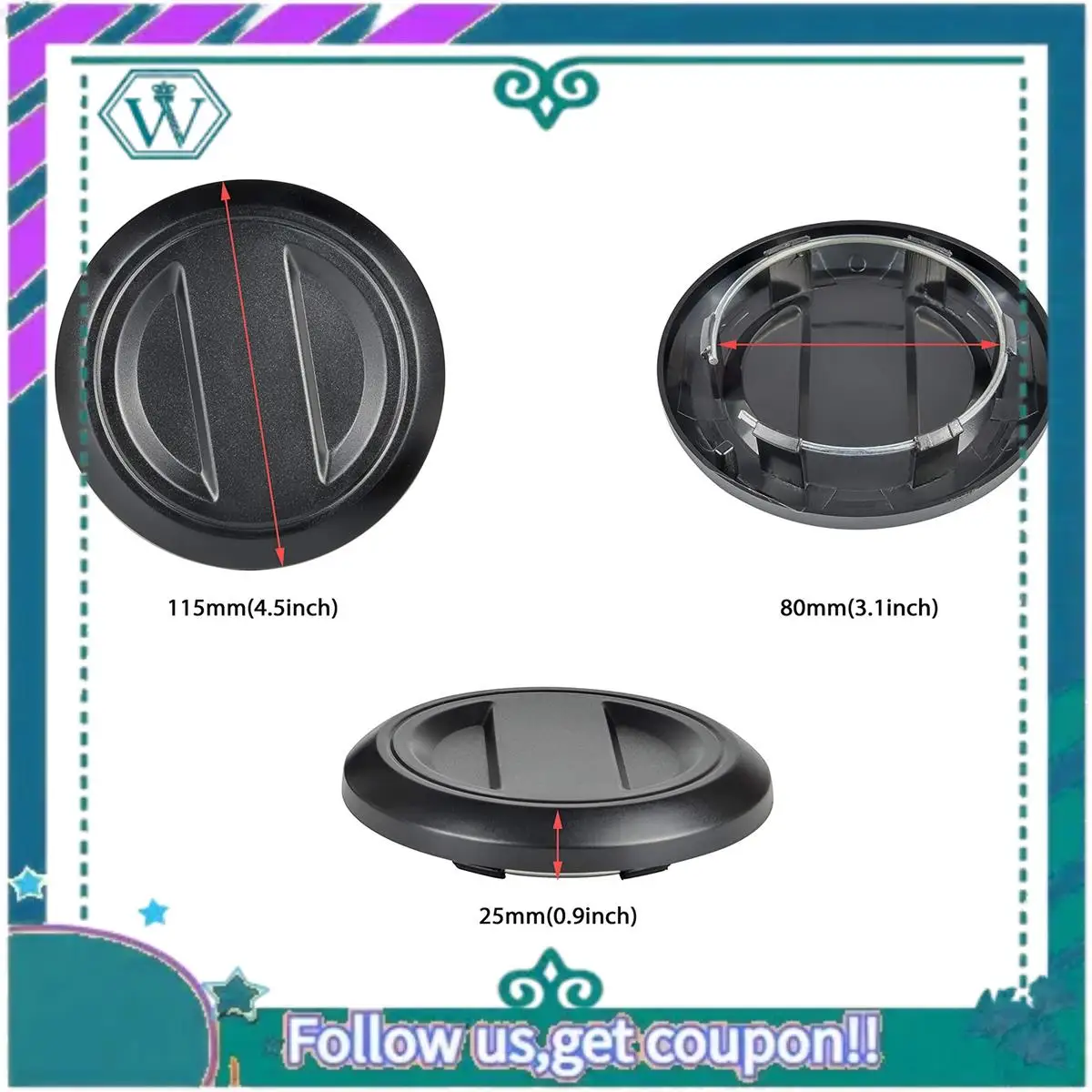 

AA92-4 Pcs Wheel Tire Rim Hub Center Cap Cover For Polaris 2017+ RZR XP XP4 RS1 1000 Turbo / Center 1523994-655