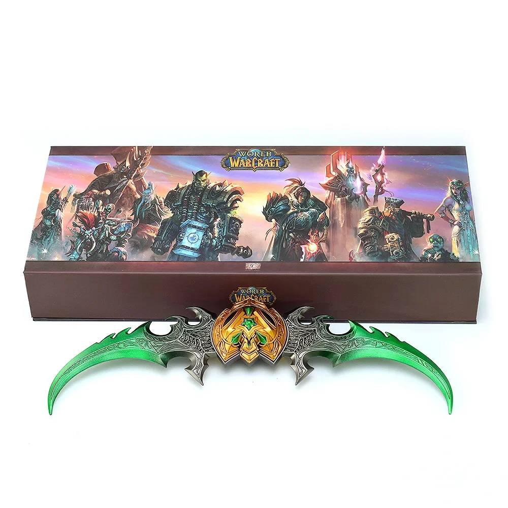 30CM World of Warcraft Game Periphery Warglaive of Azzinoth Full Metal Weapon Model Ornament with Display Stand Gift Box Boy Toy