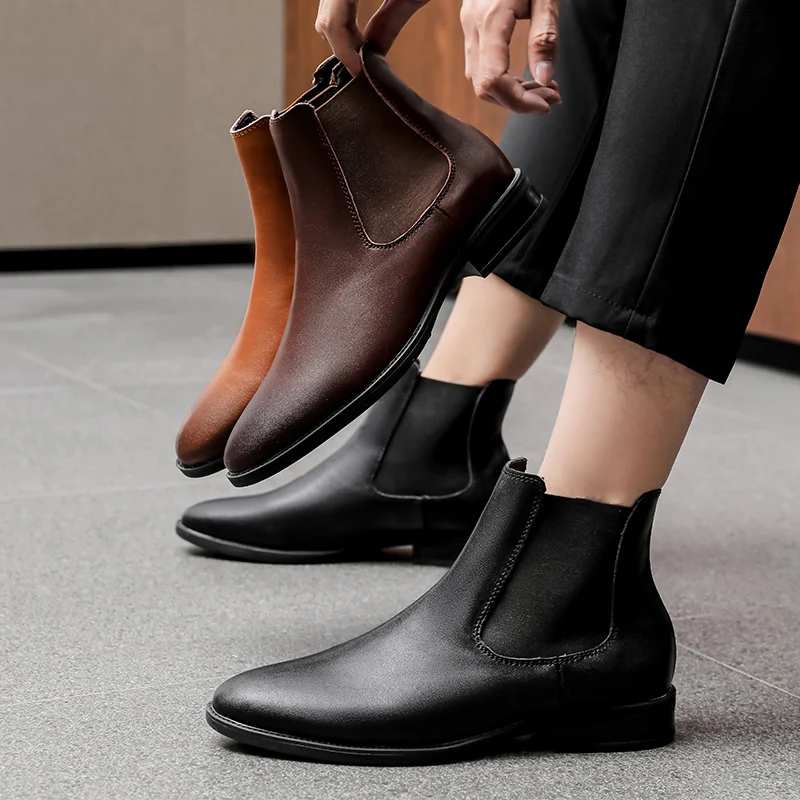 Winter Men Fashion Pointed-toe Chelsea Boots Men Casual Comfortable Breathable Business Office Brand Boots Gentleman Boots Men