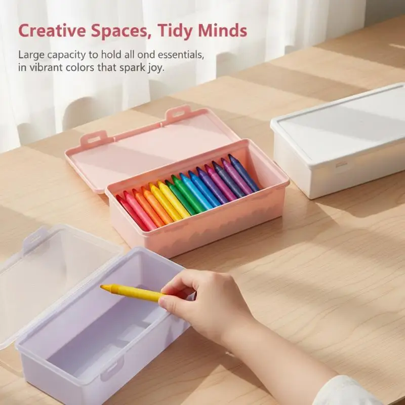 1Pc Clear Colorful Plastic Pencil Box Large Capacity Stackable Stationery Organizer Storage Box for School Office Supplies