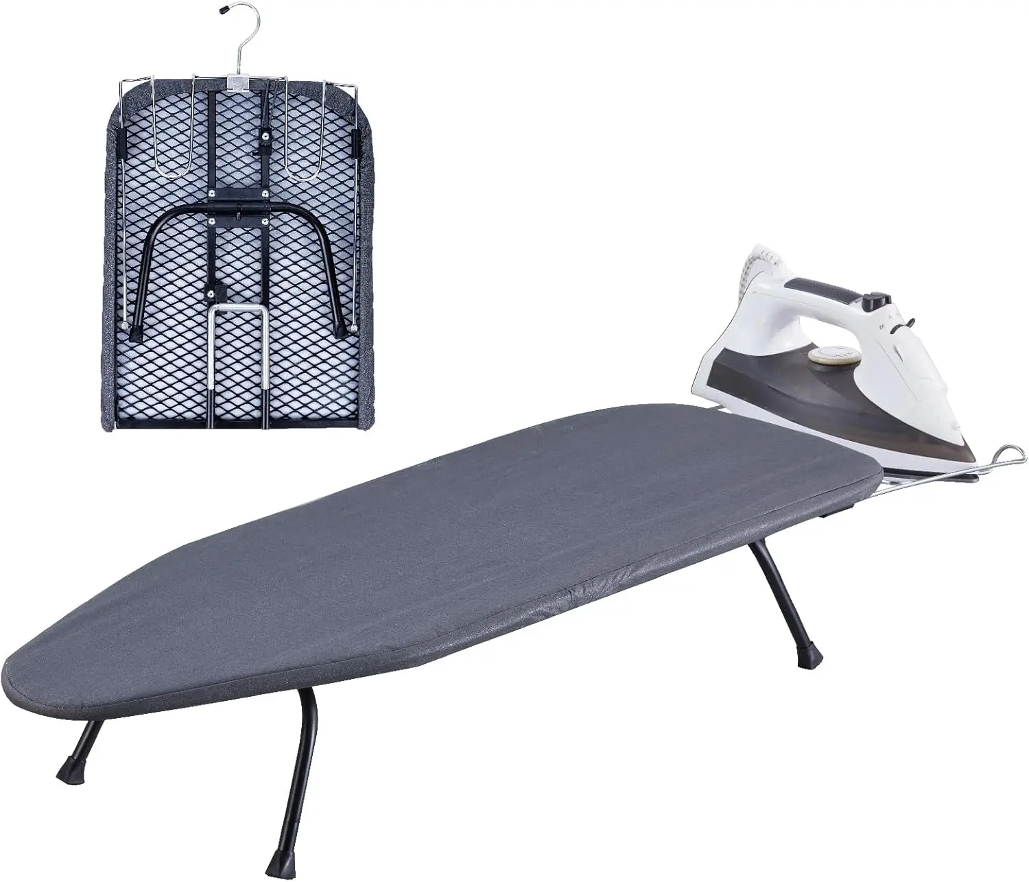 

Portable Foldable Ironing Board with Heat-Resistant Cover, Mini Table Top Design for Small Spaces and Travel, Black