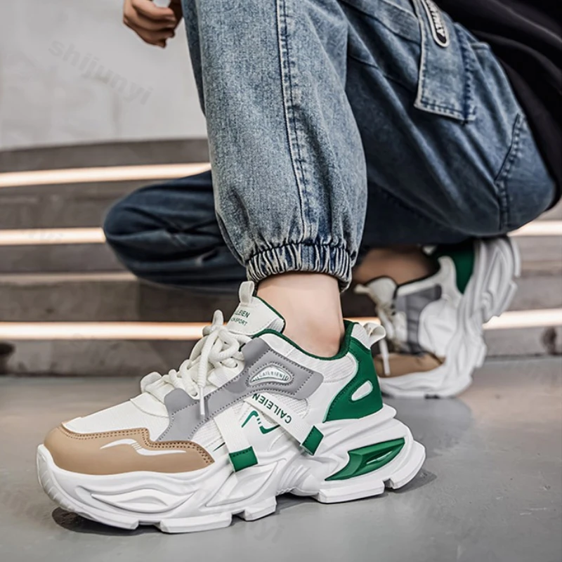 

Дышащие мужские кроссовки на платформе, осенние новые удобные нескользящие повседневные туфли, увеличивающие рост, износостойкие кроссовки на шнуровке