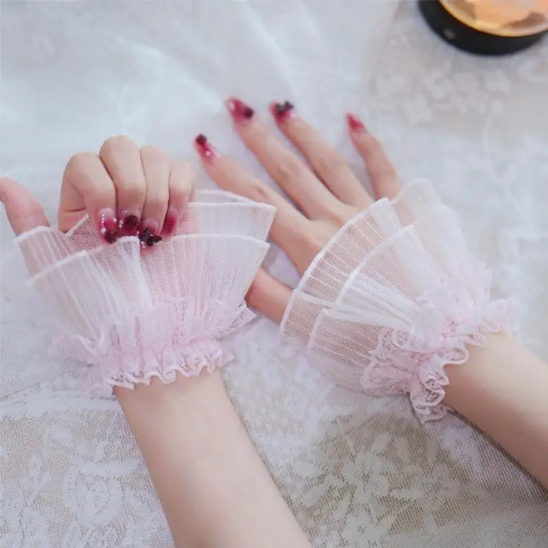 Elegant Pleated Sleeves Weist Cuffs For Nails Art Photography Soft Sheer Fabric Comfortable Elastic Arm Covers 