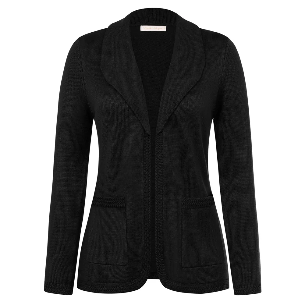 Belle Poque Women Vintage Cardigan Shawl Lapel Button Down V-Neck Sweater Blazer With Pockets Office Lady Workwear Coat A30