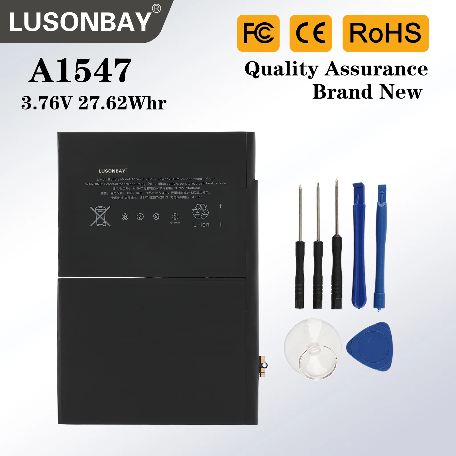 

LUSONBAY A1547 Replacement Battery for Apple iPad 6 Air 2 A1566 A1567 A1547 Tablet PC 3.76V 27.62WH 7340mAh Free Tools